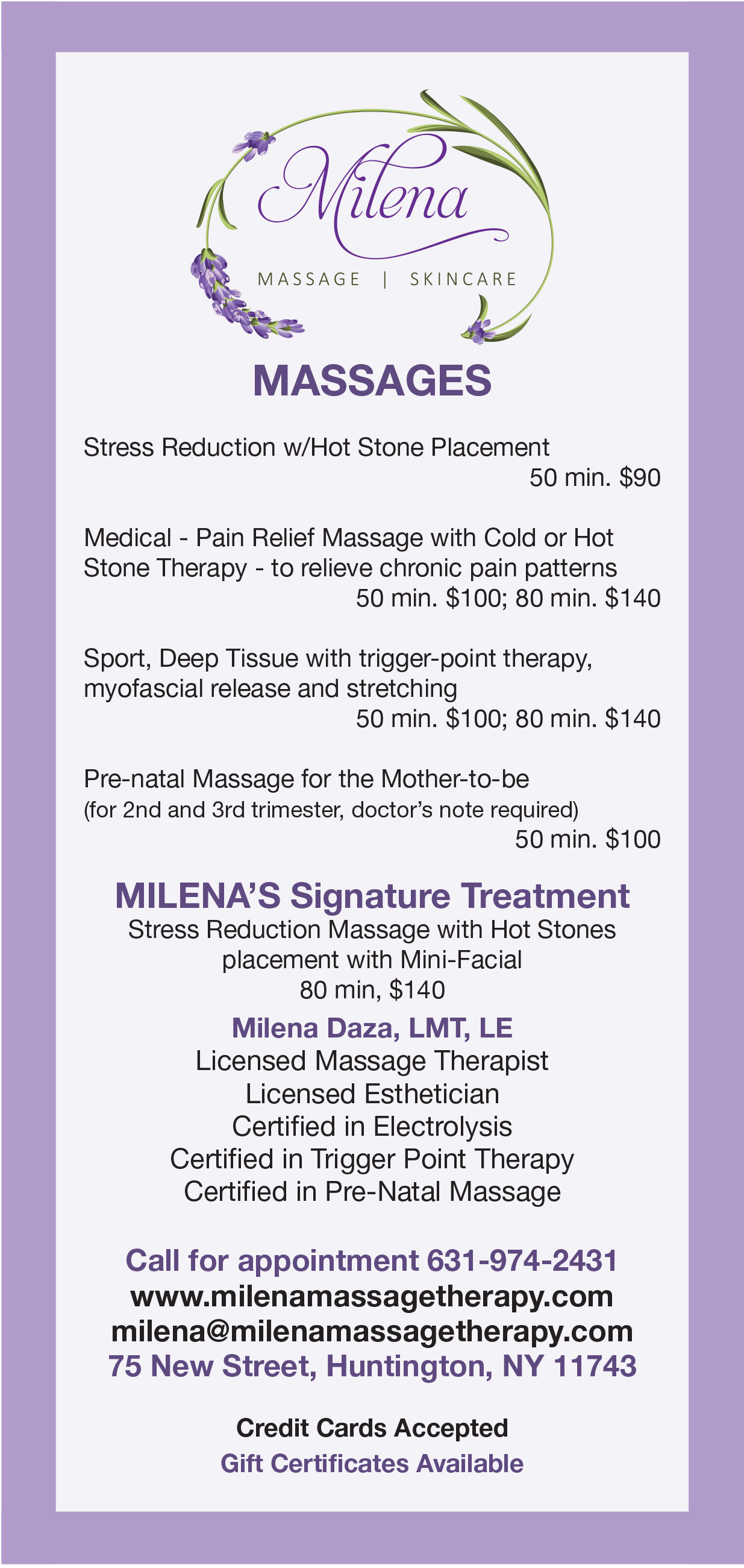 Pricing | Massage and Skin Care by Milena